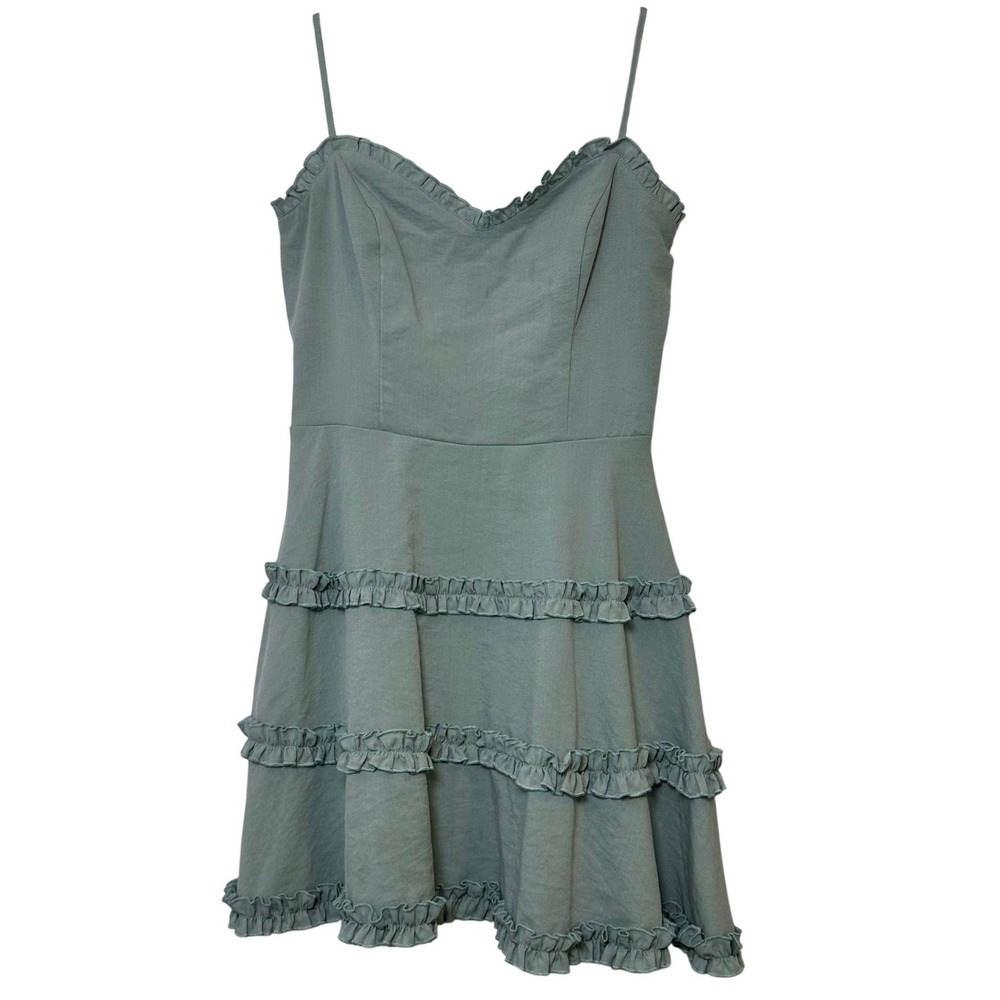 Altar'd State Sage Green Ruffle Tiered‎ Mini Dress Sweetheart Neckline Small